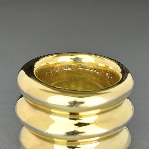 Chunky Gold Sterling Silver Ribbed Dome Band Ring