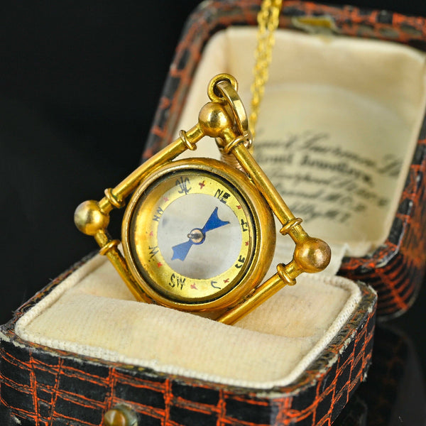 Antique Rolled Gold Victorian Working Compass Pendant Fob - Boylerpf