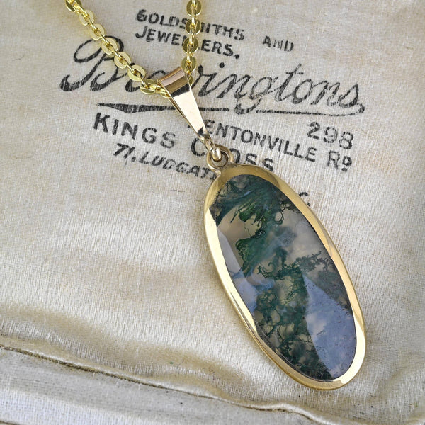 Vintage Gold Scottish Moss Agate Pendant, Sheffield Assayed - Boylerpf