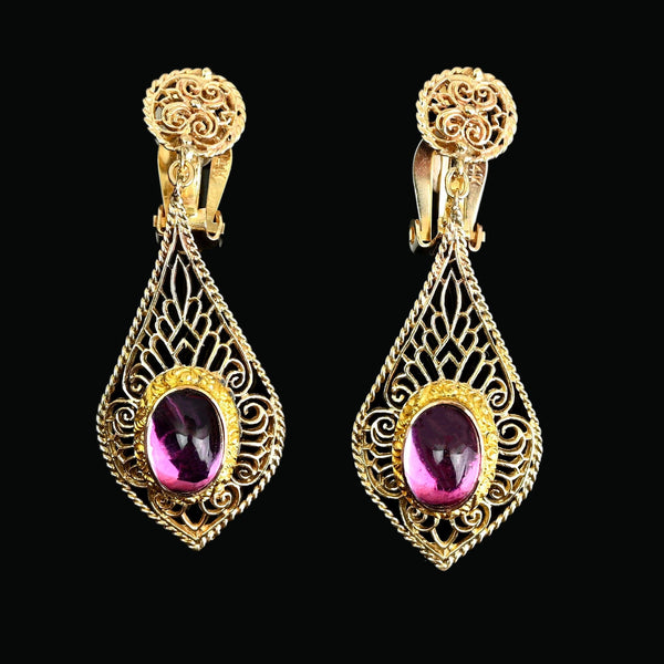 Vintage 14K Gold Amethyst Filigree Dangle Earrings
