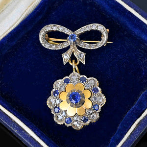 Antique 18K Gold Rose Cut Diamond Sapphire Brooch - Boylerpf