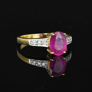 Vintage Gold Oval Natural Ruby and Diamond Ring - Boylerpf