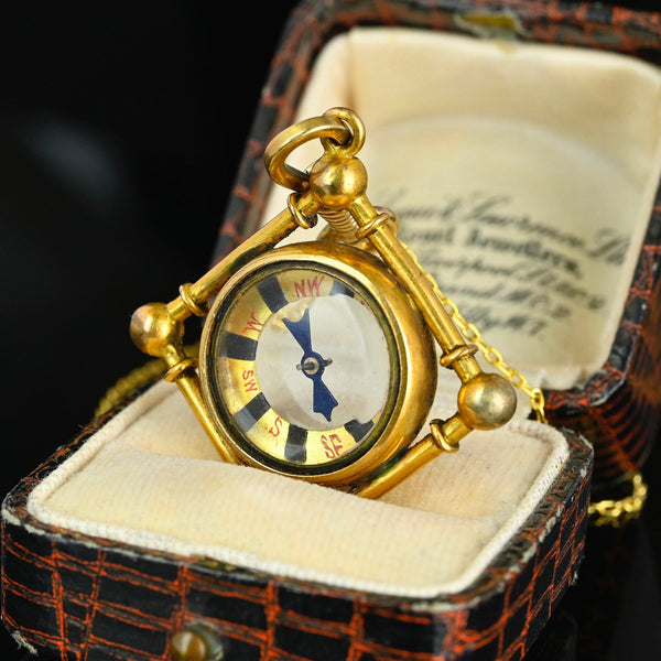 Antique Rolled Gold Victorian Working Compass Pendant Fob - Boylerpf