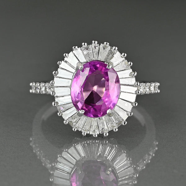 14K White Gold Pink Sapphire Ballerina Diamond Ring