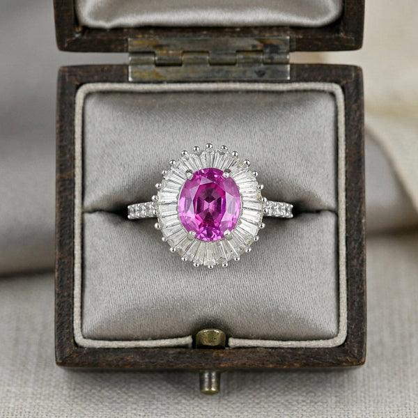 14K White Gold Pink Sapphire Ballerina Diamond Ring