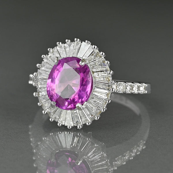 14K White Gold Pink Sapphire Ballerina Diamond Ring