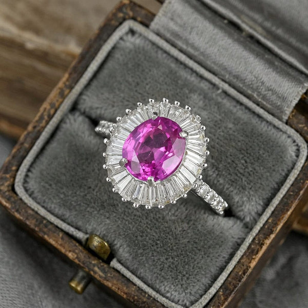 14K White Gold Pink Sapphire Ballerina Diamond Ring