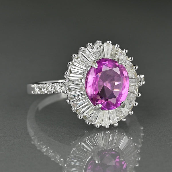14K White Gold Pink Sapphire Ballerina Diamond Ring