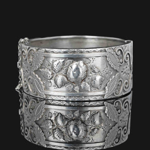 Antique Victorian Wide Ornate Silver Bangle Bracelet - Boylerpf