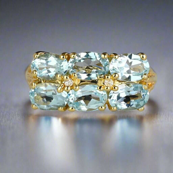 Vintage Double Row Icy Blue Topaz Ring w Diamonds - Boylerpf