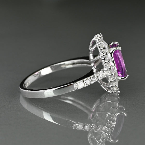 14K White Gold Pink Sapphire Ballerina Diamond Ring