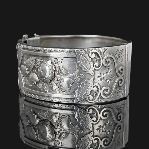 Victorian Engraved Silver Wide Cuff Bangle Bracelet – Boylerpf