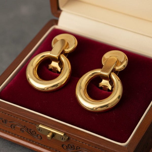 Vintage 14K Gold Door Knocker Earrings Retro Statement Hoops - Boylerpf