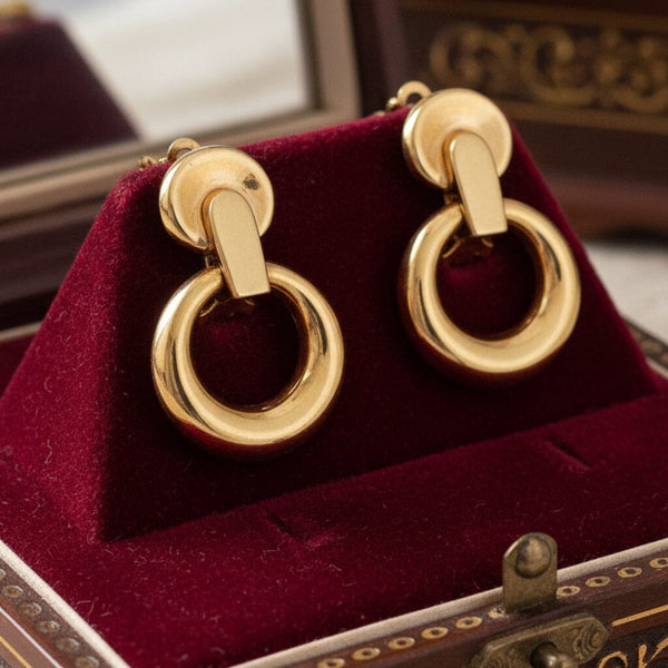 Vintage 14K Gold Door Knocker Earrings Retro Statement Hoops - Boylerpf