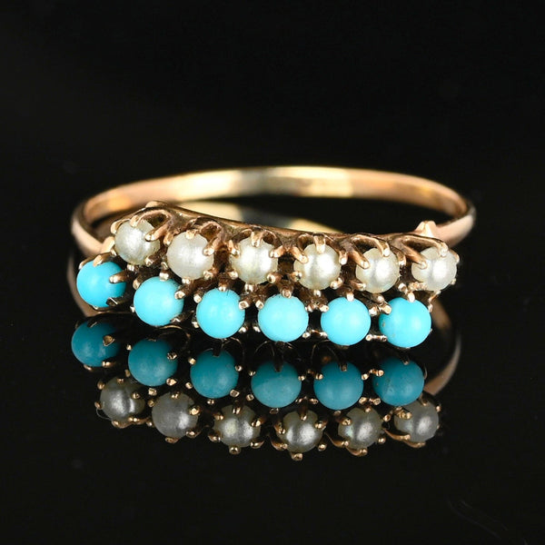 Victorian Gold Half Hoop Pearl Turquoise Ring - Boylerpf