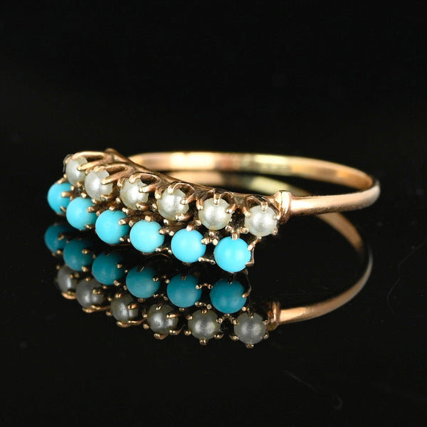 Victorian Gold Half Hoop Pearl Turquoise Ring - Boylerpf