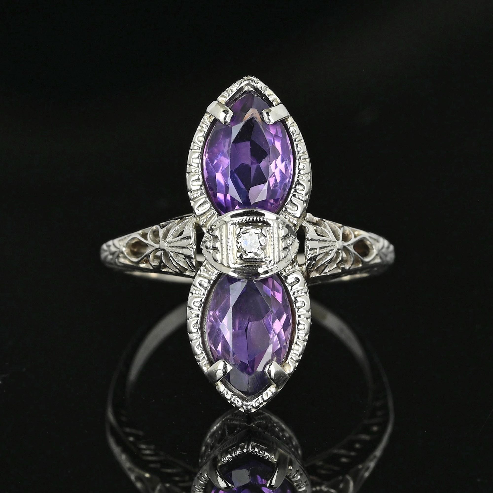 Art Deco Genuine Amethyst & Sterling Filigree hot Ring