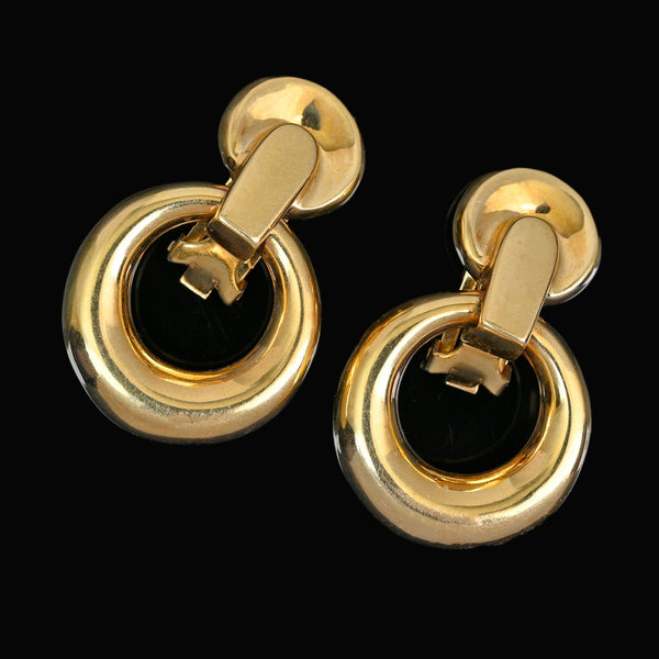 Vintage 14K Gold Door Knocker Earrings Retro Statement Hoops - Boylerpf