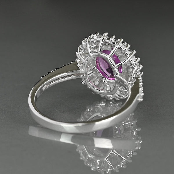 14K White Gold Pink Sapphire Ballerina Diamond Ring