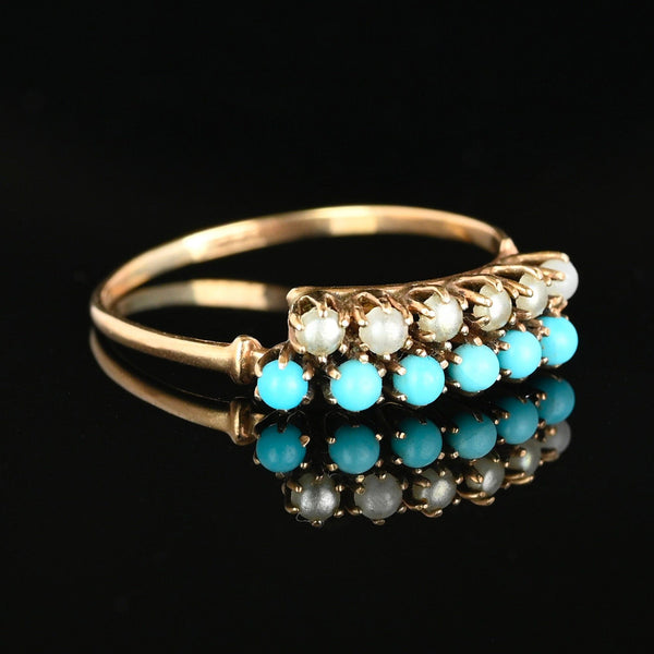 Victorian Gold Half Hoop Pearl Turquoise Ring - Boylerpf