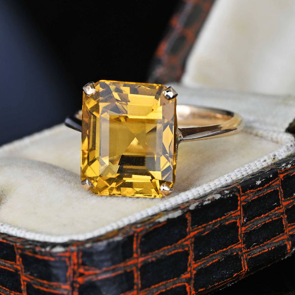 Vintage Gold Emerald Step Cut 6.75 Carat Citrine Ring - Boylerpf