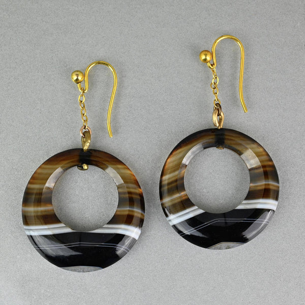 Antique Victorian Scottish Banded Agate Drop Earrings - Boylerpf