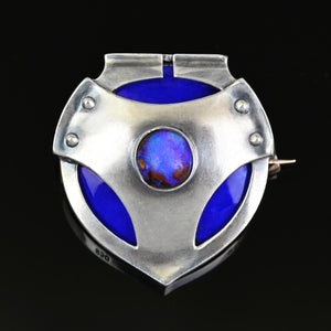 Murrle Bennett & Co Boulder Opal Enamel Jugendstil Brooch, C. 1900 - Boylerpf