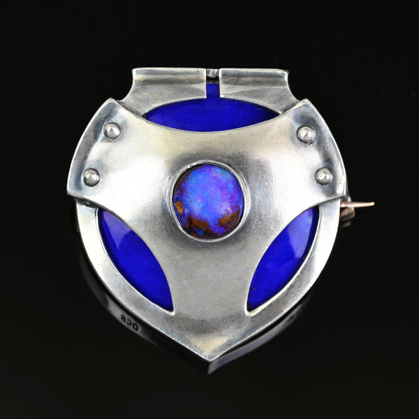 Murrle Bennett & Co Boulder Opal Enamel Jugendstil Brooch, C. 1900 - Boylerpf