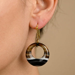 Antique Victorian Scottish Banded Agate Drop Earrings - Boylerpf