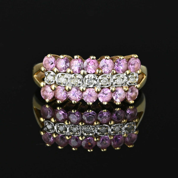 Vintage Gold Half Hoop Diamond Pink Sapphire Ring - Boylerpf