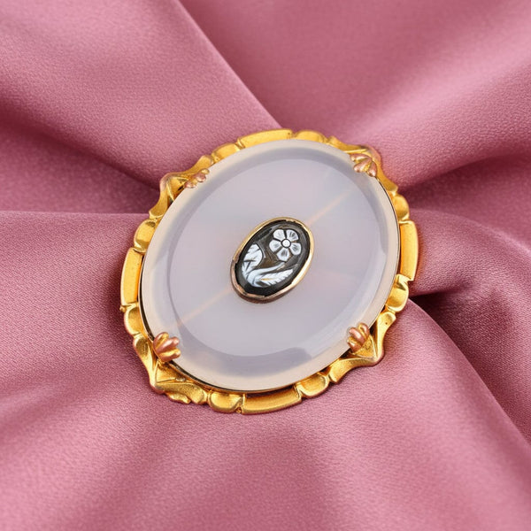 Forget Me Not Cameo Chalcedony Antique Brooch - Boylerpf