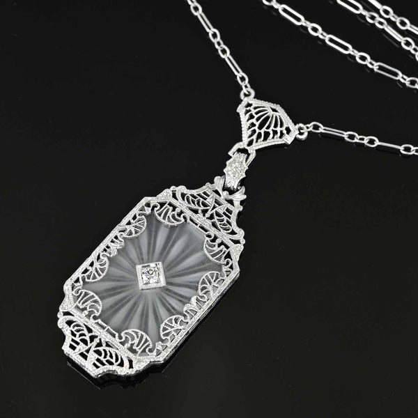 Art Deco Diamond Rock Crystal Necklace in Platinum - Boylerpf