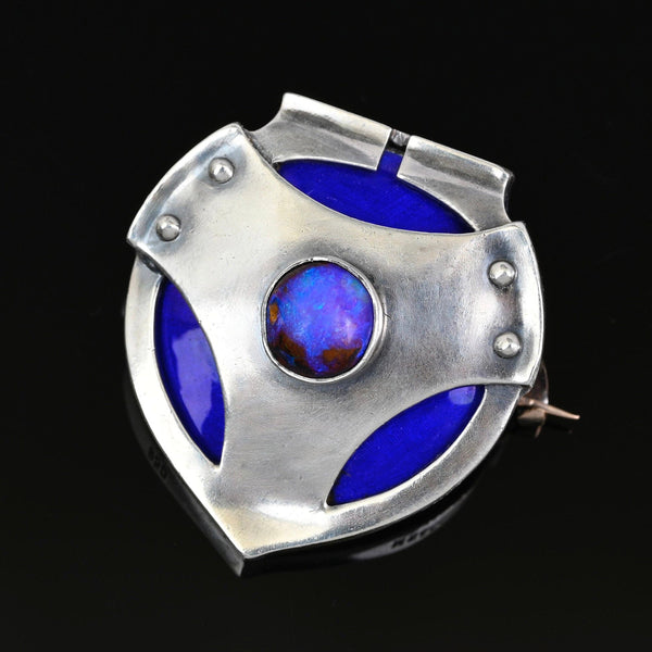 Murrle Bennett & Co Boulder Opal Enamel Jugendstil Brooch, C. 1900 - Boylerpf