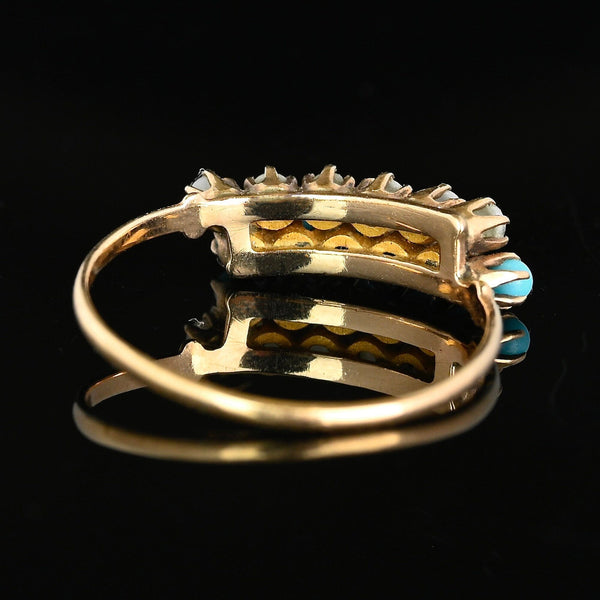 Victorian Gold Half Hoop Pearl Turquoise Ring - Boylerpf