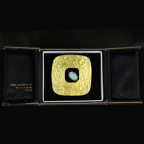Vintage Ed Wiener 18K Gold Opal Modernist Brooch Pendant