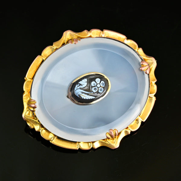 Forget Me Not Cameo Chalcedony Antique Brooch - Boylerpf