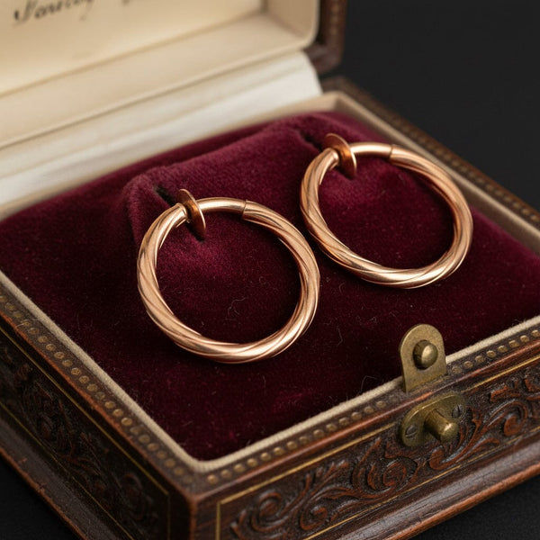 Vintage 14K Rose Gold Twist Hoop Earrings Italian - Boylerpf