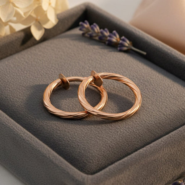 Vintage 14K Rose Gold Twist Hoop Earrings Italian - Boylerpf