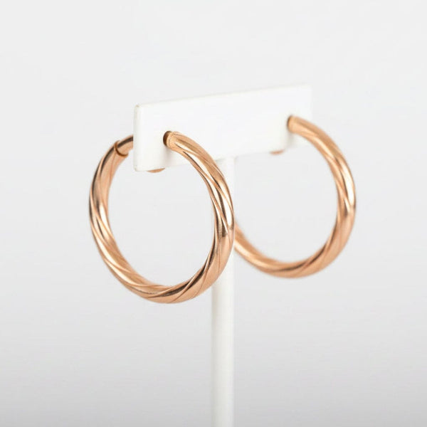 Vintage 14K Rose Gold Twist Hoop Earrings Italian - Boylerpf