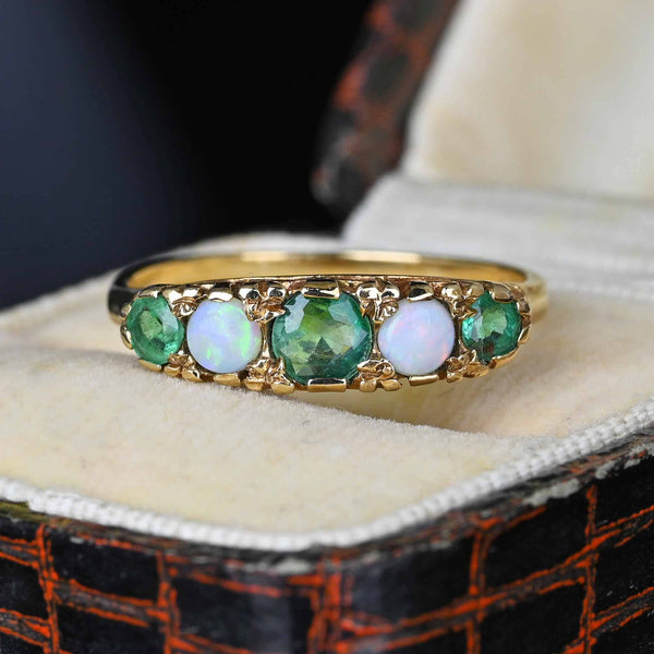 Vintage English Emerald Opal Five Stone Ring Band - Boylerpf