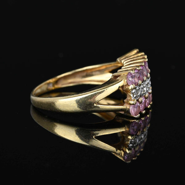 Vintage Gold Half Hoop Diamond Pink Sapphire Ring - Boylerpf