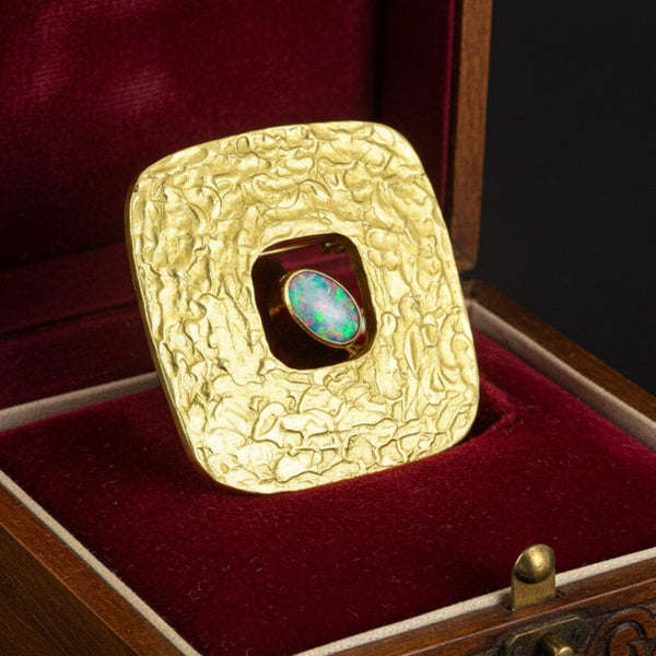 Vintage Ed Wiener 18K Gold Opal Modernist Brooch Pendant