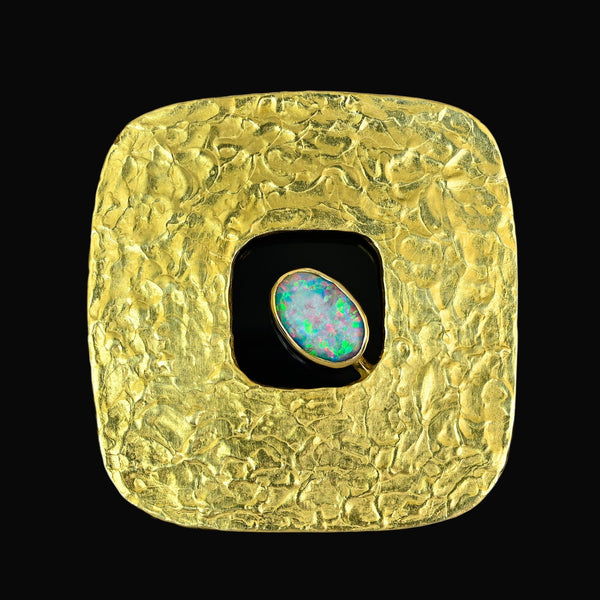 Vintage Ed Wiener 18K Gold Opal Modernist Brooch Pendant