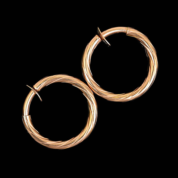 Vintage 14K Rose Gold Twist Hoop Earrings Italian - Boylerpf