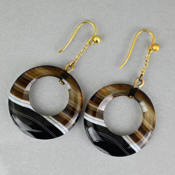 Antique Victorian Scottish Banded Agate Drop Earrings - Boylerpf