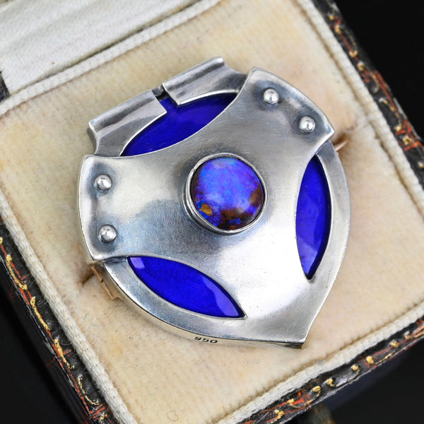 Murrle Bennett & Co Boulder Opal Enamel Jugendstil Brooch, C. 1900 - Boylerpf