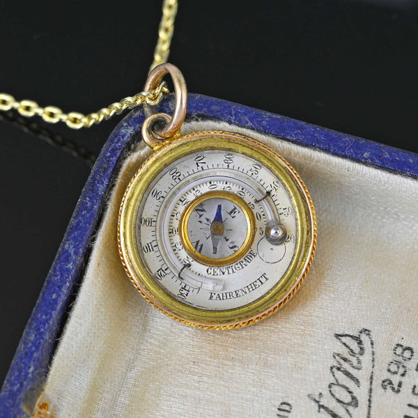 Antique 18K Gold Thermometer Compass Fob Pendant - Boylerpf