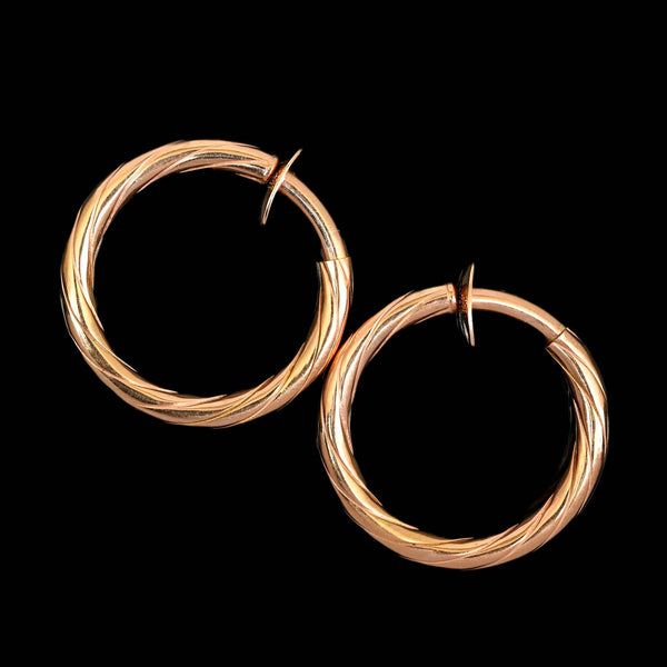 Vintage 14K Rose Gold Twist Hoop Earrings Italian - Boylerpf