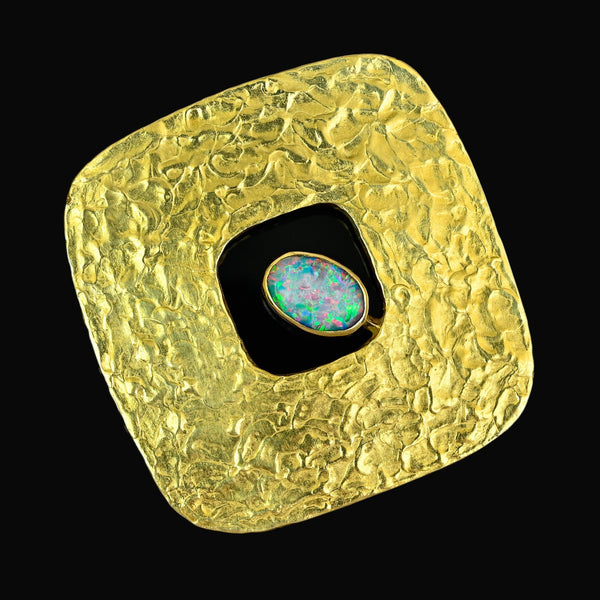 Vintage Ed Wiener 18K Gold Opal Modernist Brooch Pendant