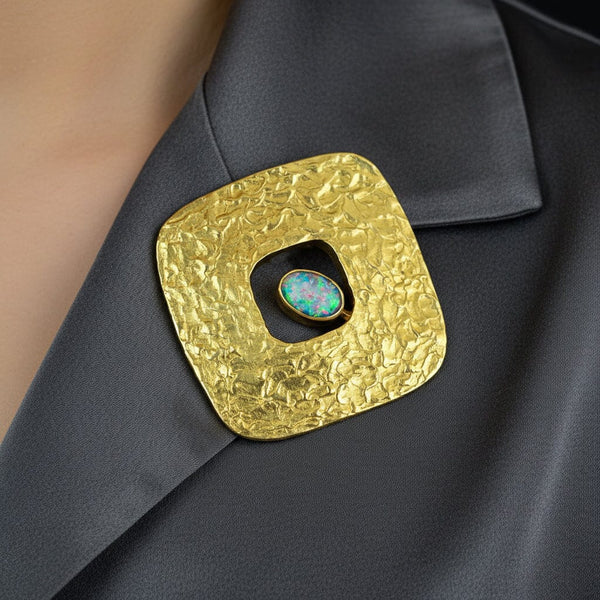 Vintage Ed Wiener 18K Gold Opal Modernist Brooch Pendant